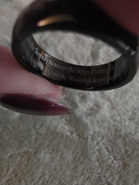 Black Stainless Steel Ring with Engraved Serenity Prayer. Size 10. See Pics
